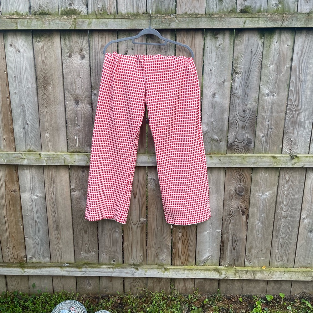 1970s red and white checkered wide leg pants